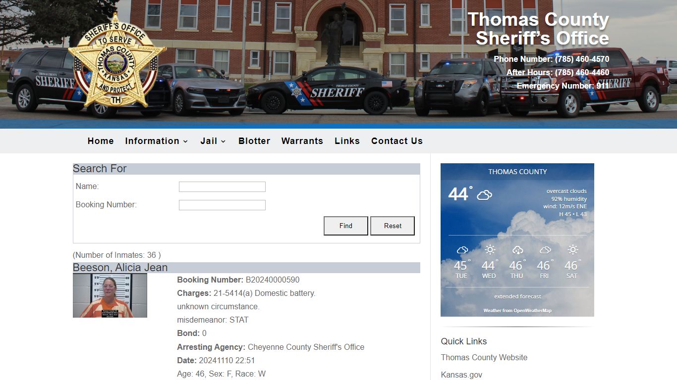 Inmates | Thomas County Sheriffs Office