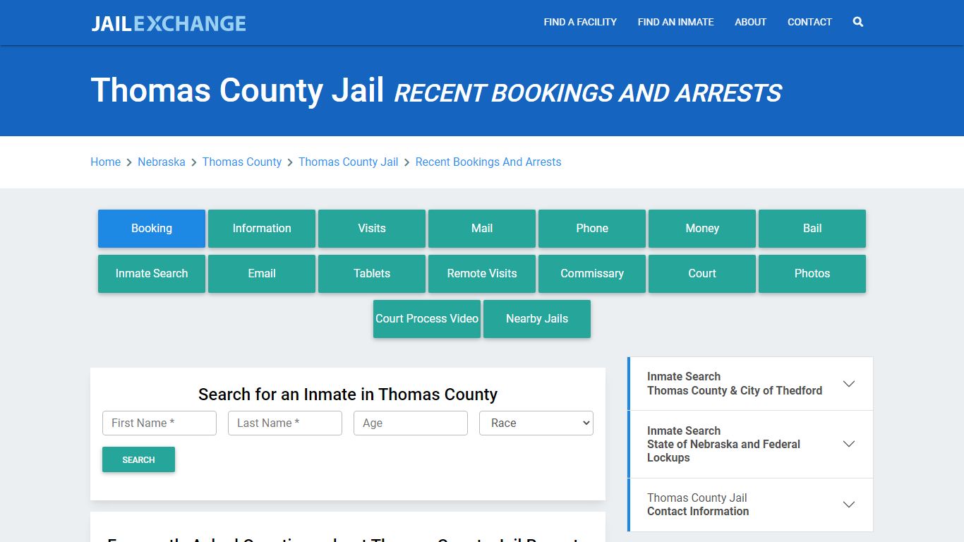 Thomas County Jail NE Recent Arrests and Bookings - Jail Exchange