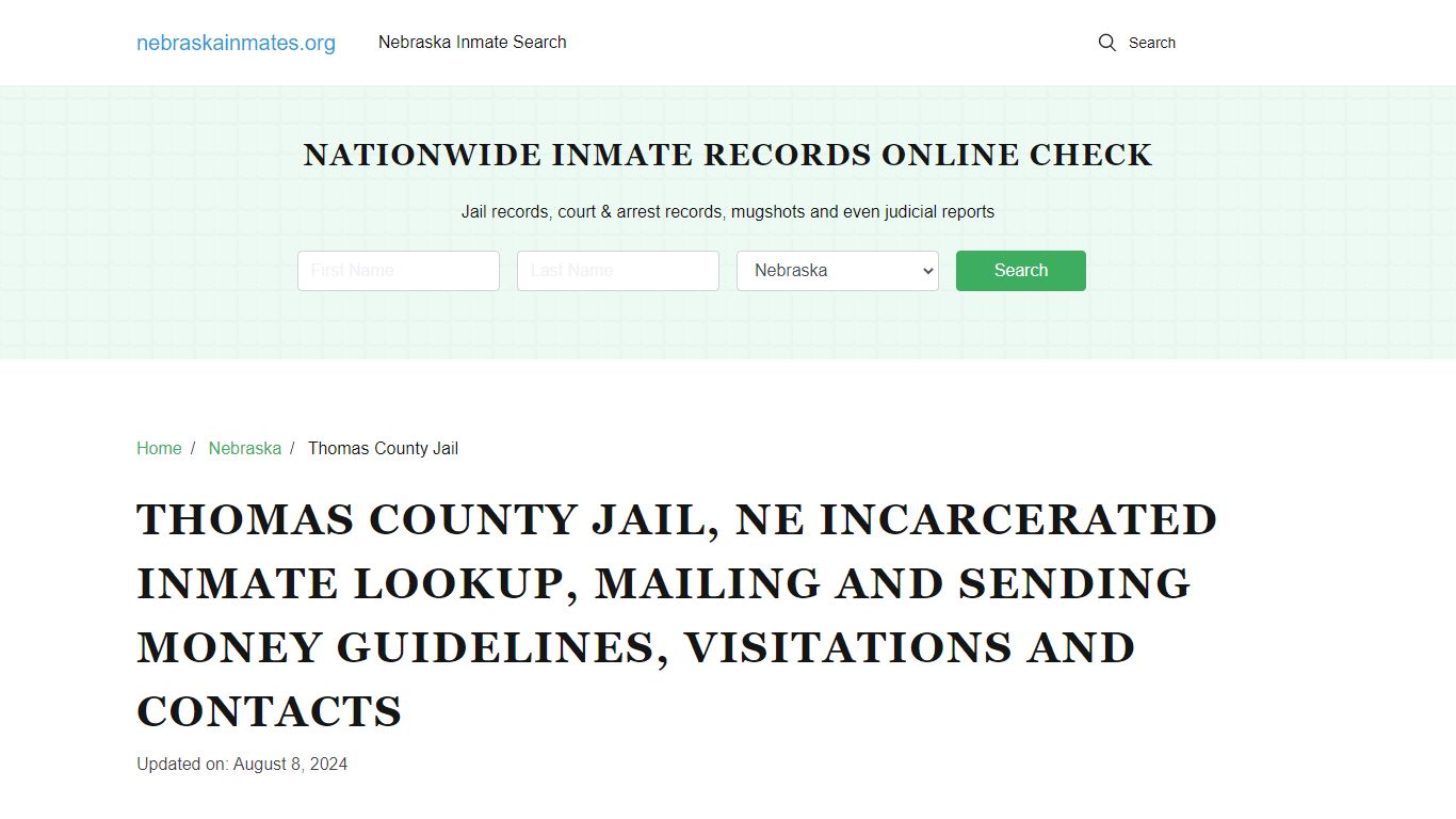 Thomas County Jail, NE: Offender Locator, Visitation & Contact Info